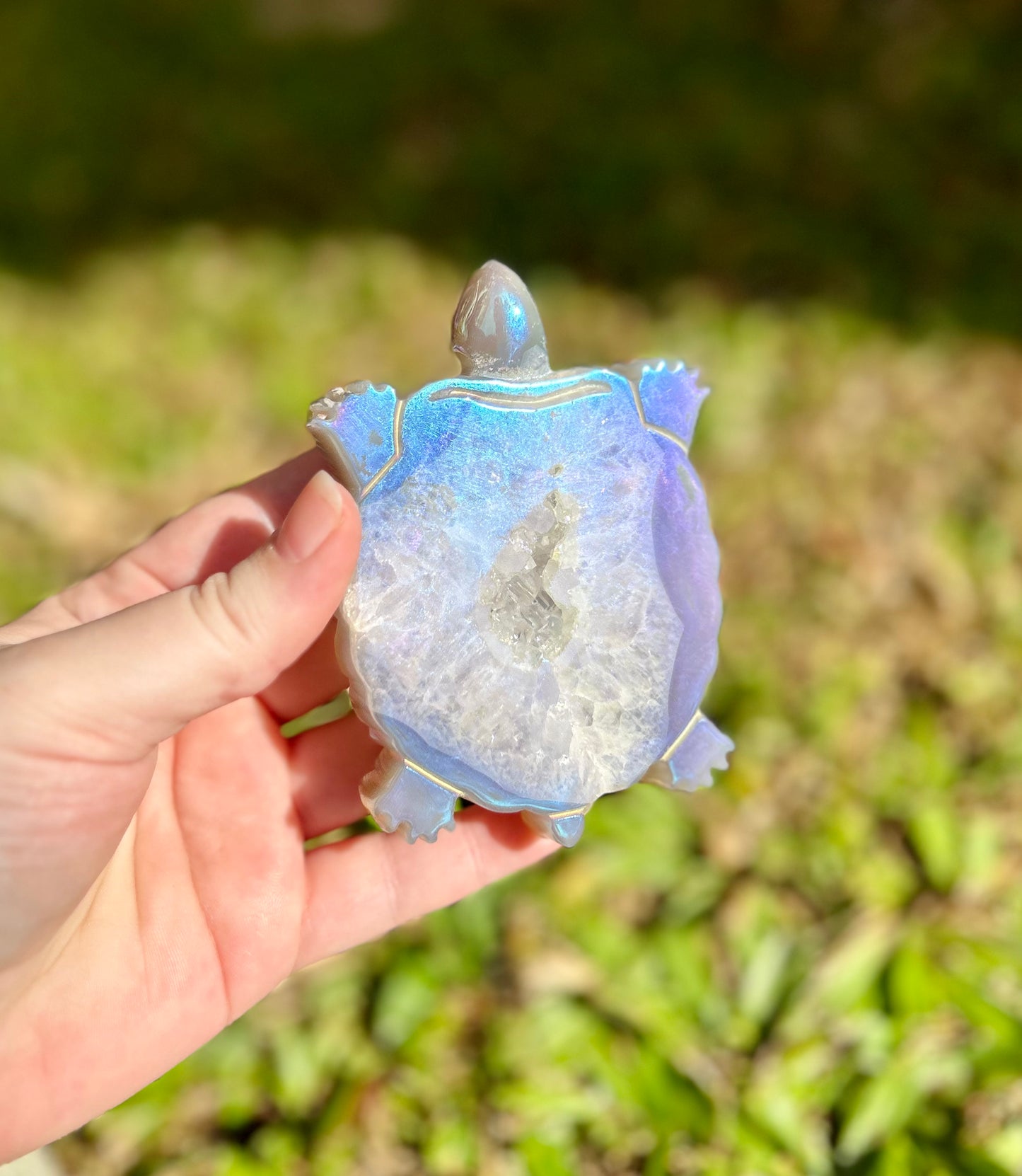 Aura Agate Turtle Carving